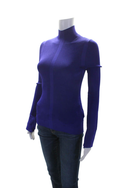 BOSS Womens Ribbed Long Sleeves Pullover Turtleneck Sweater Blue Size Medium