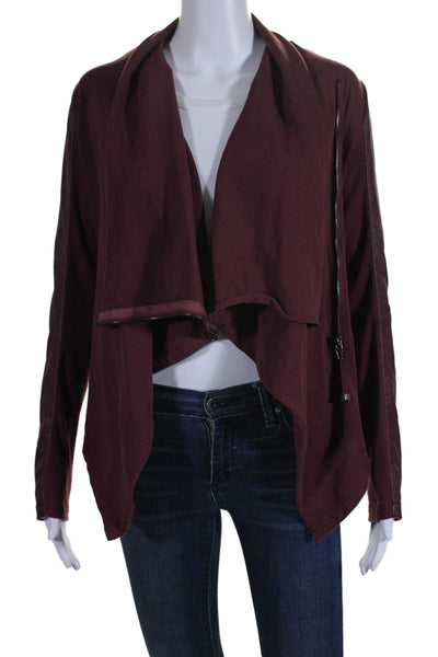 BLANKNYC Womens Faux Leather Long Sleeves Wrap Jacket Wine Red Size Extra Small