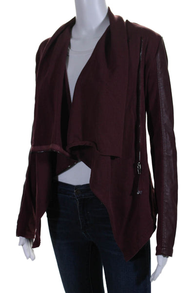 BLANKNYC Womens Faux Leather Long Sleeves Wrap Jacket Wine Red Size Extra Small