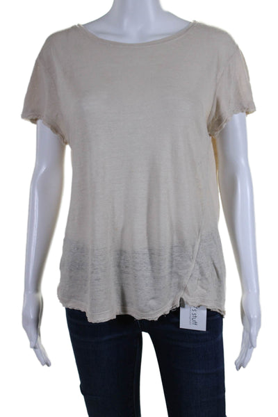 Frame Womens Short Sleeves Crew Neck Pullover Tee Shirt Beige Size Small