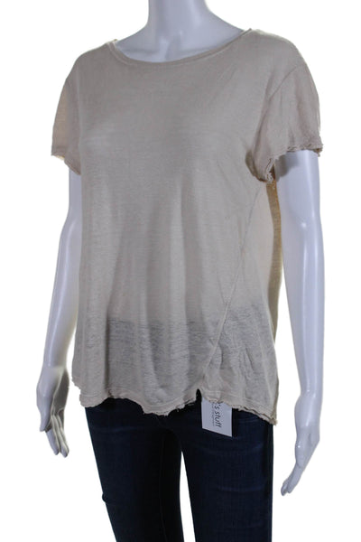 Frame Womens Short Sleeves Crew Neck Pullover Tee Shirt Beige Size Small