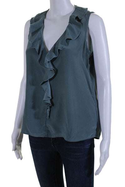 Go Silk Womens Silk Sleeveless Collar Button Up Classic Blouse Green Size S