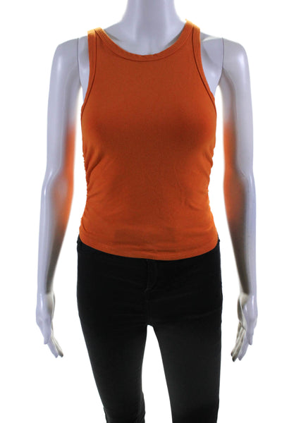 Reformation Womens Stretch Cotton Blend Ruched Pullover Tank Top Orange Size XS