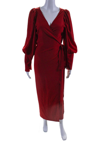 Rhode Womens Long Bishop Sleeves V Neck Full Length Wrap Dress Red Size Medium