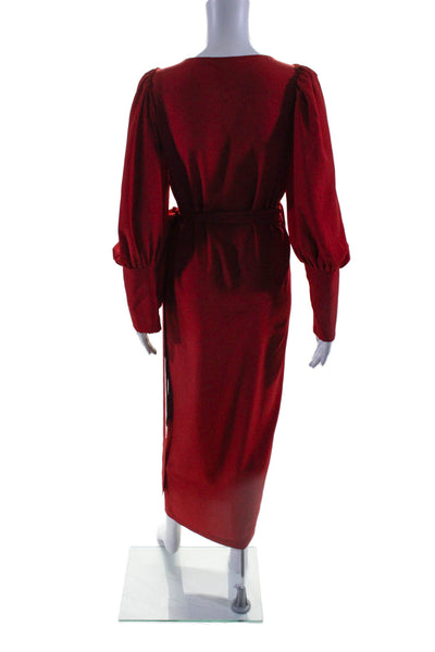 Rhode Womens Long Bishop Sleeves V Neck Full Length Wrap Dress Red Size Medium