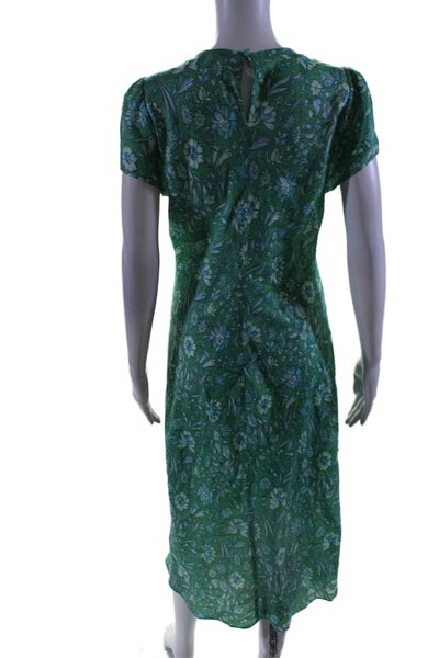 J Crew Womens Floral Print Short Sleeves A Line Maxi Dress Green Blue Size 10