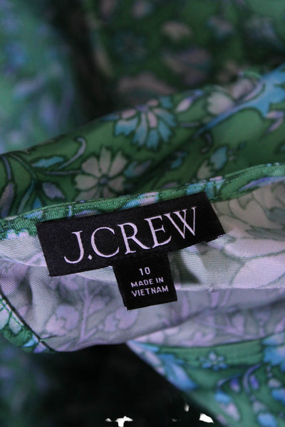 J Crew Womens Floral Print Short Sleeves A Line Maxi Dress Green Blue Size 10