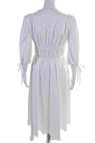 Altuzarra Womens Cotton Long Sleeve Ruched Waist Tie Front Long Dress White Size