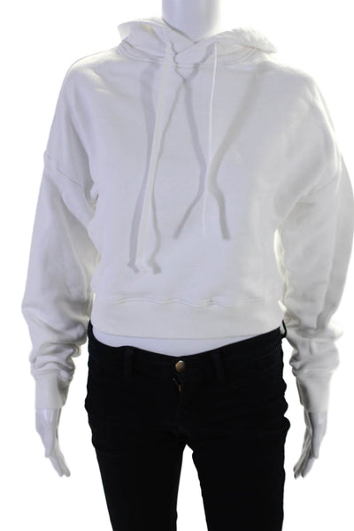 Carbon 38 Womens Cotton Long Sleeve Cropped Pullover Hoodie White Size S