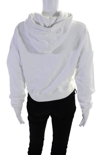 Carbon 38 Womens Cotton Long Sleeve Cropped Pullover Hoodie White Size S