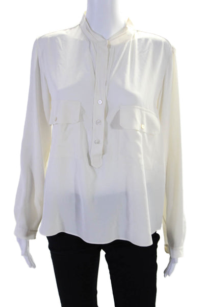 Stella McCartney Womens Silk Long Sleeve V Neck Button Up Blouse White Size 36