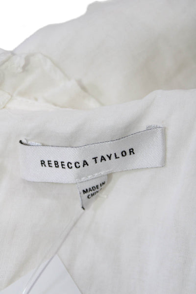 Rebecca Taylor Womens Cotton Long Sleeve Smocked Ruffle Trim Blouse White Size 0