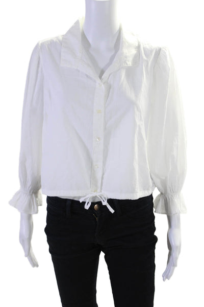 Xirena Womens Cotton Long Sleeve Cropped Button Down Shirt White Size XS