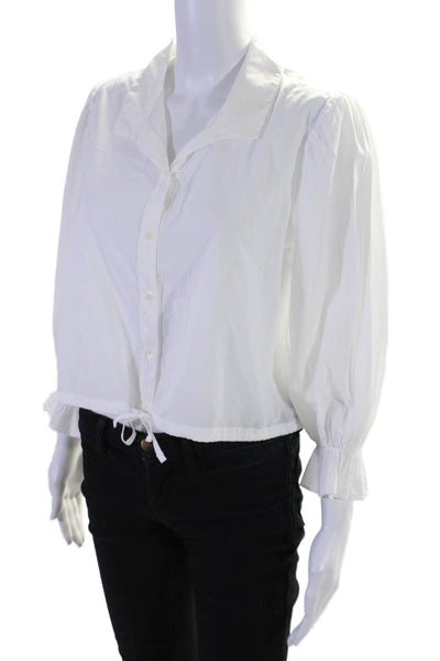 Xirena Womens Cotton Long Sleeve Cropped Button Down Shirt White Size XS