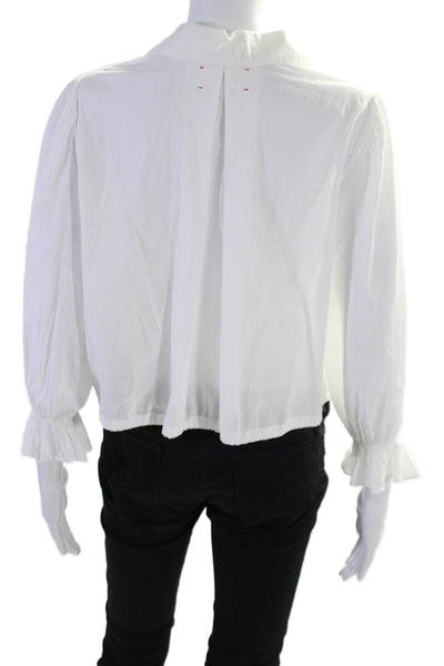 Xirena Womens Cotton Long Sleeve Cropped Button Down Shirt White Size XS