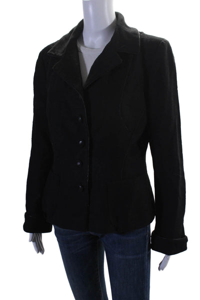 Jacques Fath Womens Textured Collar Buttons Lined Blazer Jacket Black Size M