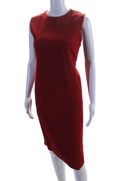 Victor Alfaro Womens Textured Pleated Lined Sleeveless Zip Pencil Dress Red Size