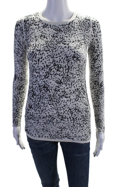 Kokun Womens Long Sleeve Animal Printed Thin Knit Casual Top White Size S