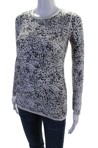 Kokun Womens Long Sleeve Animal Printed Thin Knit Casual Top White Size S