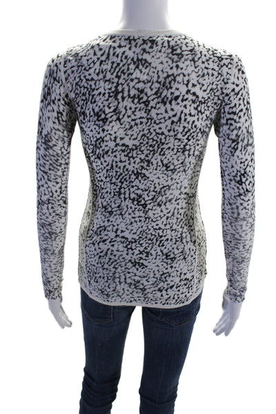 Kokun Womens Long Sleeve Animal Printed Thin Knit Casual Top White Size S