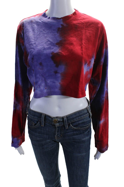 Cotton Citizen Womens Cotton Long Sleeve Crop Tie Dye Shirt Red Purple Size XS