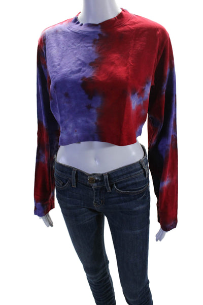 Cotton Citizen Womens Cotton Long Sleeve Crop Tie Dye Shirt Red Purple Size XS