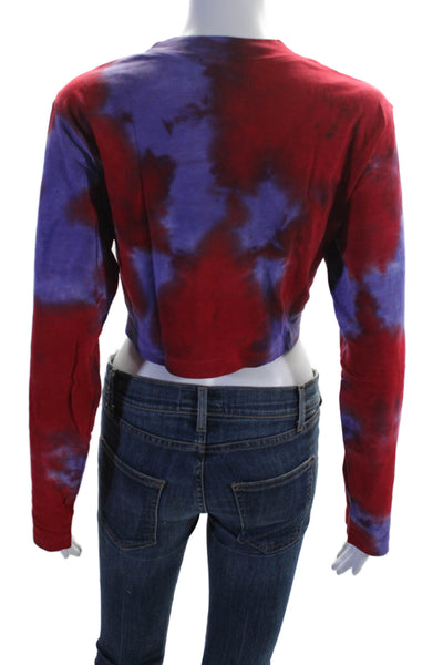 Cotton Citizen Womens Cotton Long Sleeve Crop Tie Dye Shirt Red Purple Size XS