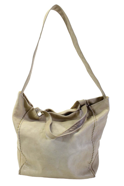 Ramy Brook Womens Single Strap Double Top Handle Handbag Leather Beige Large