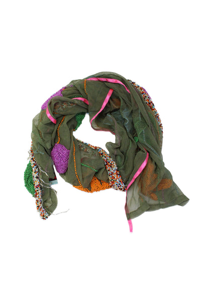 Letarte Handmade Womens Embellished Abstract Scarf Mesh Green One Size