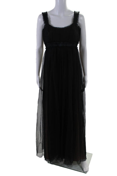 Badgley Mischka Womens Back Zip Sleeveless Long Dress Net Black Size 8