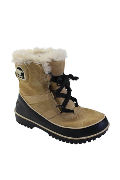 Sorel Womens Low Heeled Lace Up Snow Boots Leather Beige Size 6.5 US