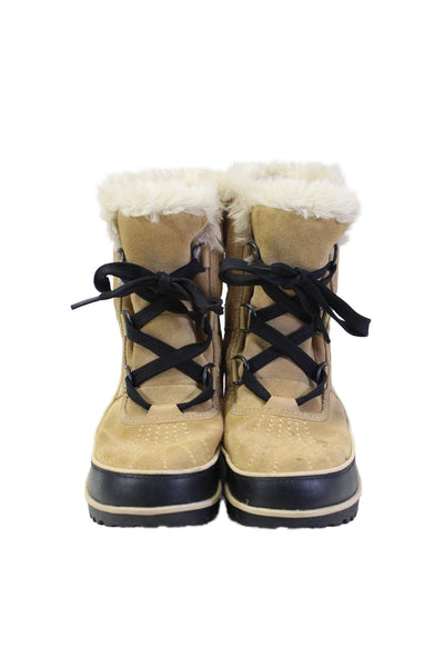 Sorel Womens Low Heeled Lace Up Snow Boots Leather Beige Size 6.5 US