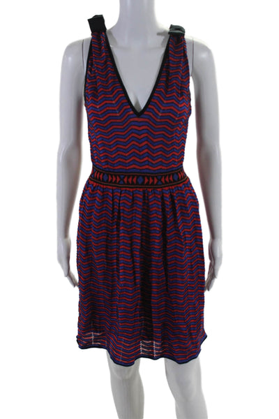 Missoni Womens Red Navy Chevron Print V-neck Sleeveless Shift Dress Size 6