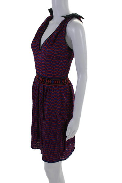 Missoni Womens Red Navy Chevron Print V-neck Sleeveless Shift Dress Size 6