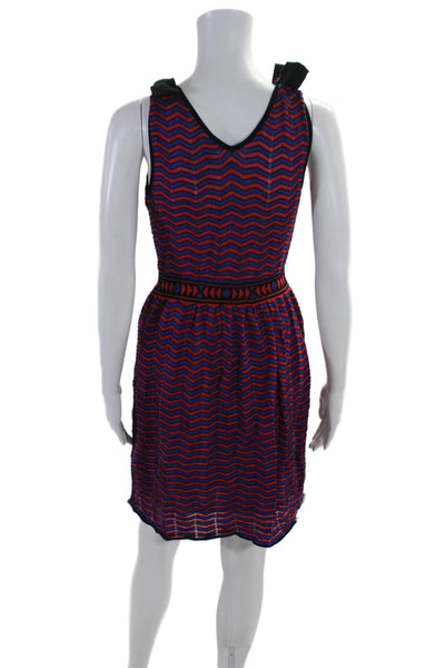 Missoni Womens Red Navy Chevron Print V-neck Sleeveless Shift Dress Size 6