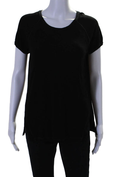 Theory Womens Crewneck Short Sleeve Ribbed Slit T shirt Black Size M