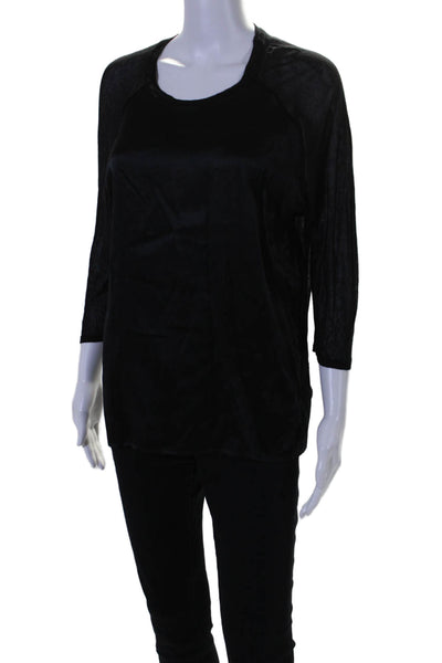 Vince Womens Silk Raglan Long Sleeve Crewneck Blouse Black Size S