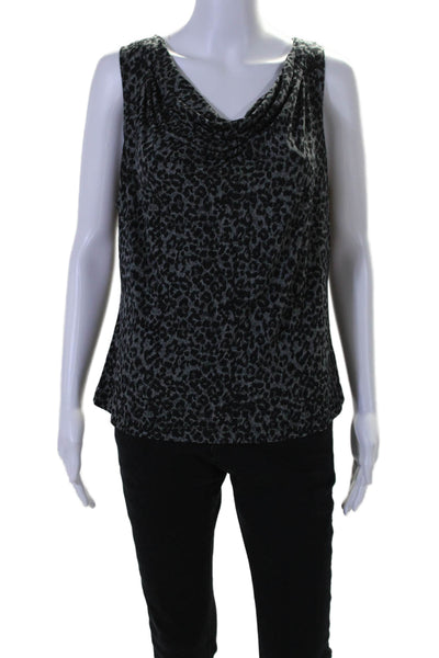 Calvin Klein Womens Sleeveless Leopard Print Cowl Neck Blouse Gray Size L