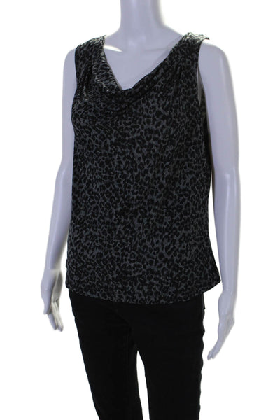 Calvin Klein Womens Sleeveless Leopard Print Cowl Neck Blouse Gray Size L