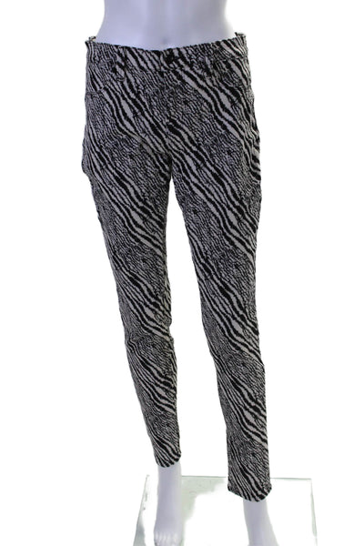 J Brand Womens High Rise Animal Print Skinny Pants White Black Size 29