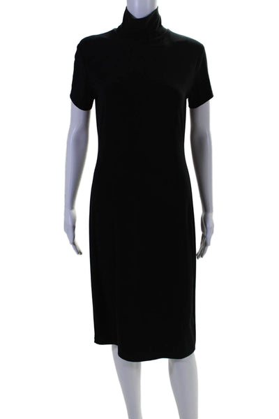 Norma Kamali Womens Short Sleeve Mock Neck Bodycon Dress Black Size L