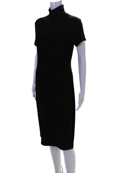 Norma Kamali Womens Short Sleeve Mock Neck Bodycon Dress Black Size L