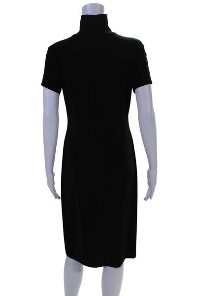 Norma Kamali Womens Short Sleeve Mock Neck Bodycon Dress Black Size L