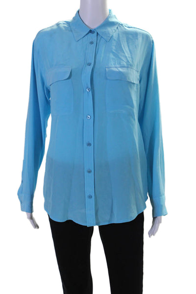 Equipment Femme Womens Button Front Collared Silk Shirt Sky Blue Extra Small