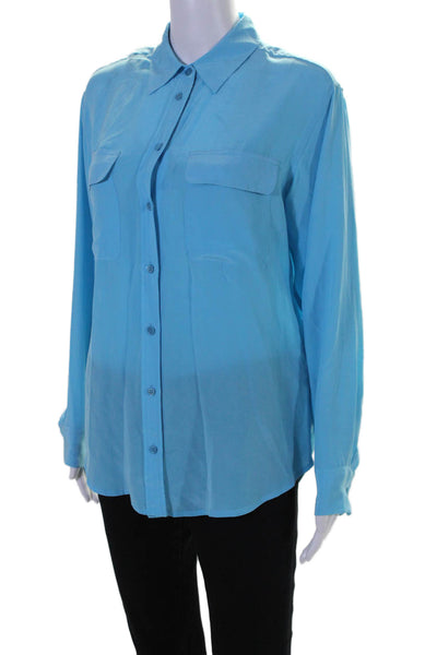 Equipment Femme Womens Button Front Collared Silk Shirt Sky Blue Extra Small