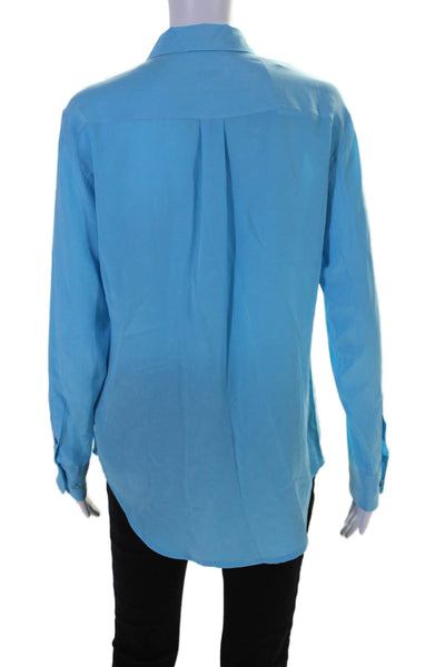 Equipment Femme Womens Button Front Collared Silk Shirt Sky Blue Extra Small