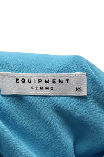 Equipment Femme Womens Button Front Collared Silk Shirt Sky Blue Extra Small