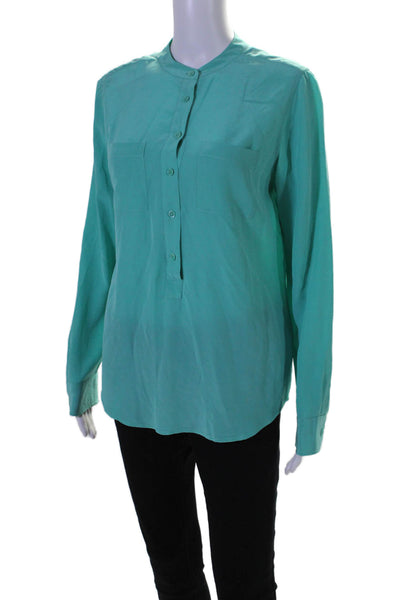 Equipment Femme Womens Long Sleeve Half Button Silk Shirt Turquoise Size Small