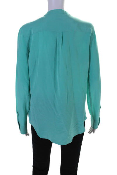 Equipment Femme Womens Long Sleeve Half Button Silk Shirt Turquoise Size Small