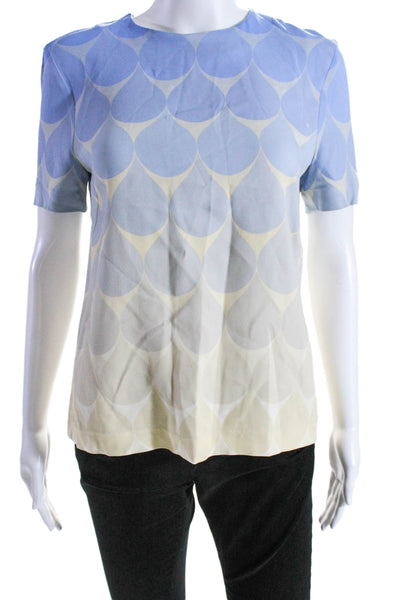 Jonathan Saunders Women's Round Neck Short Sleeves Abstract Blouse Blue Size 36